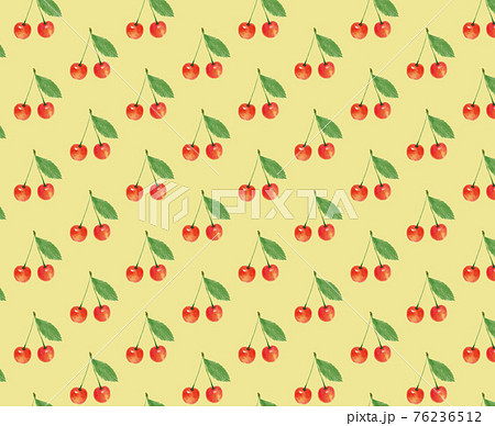 さくらんぼ サクランボ チェリー 背景 黄色 手描き イラストのイラスト素材