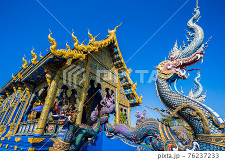 Beautiful of blue temple Wat Rong Sua Ten the amazing temple. Beautiful of blue temple Wat Rong Sua Ten the amazing temple. 76237233