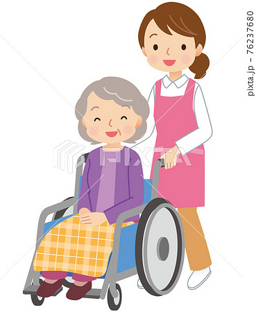 車椅子に乗る高齢者 介護 ヘルパーのイラスト素材