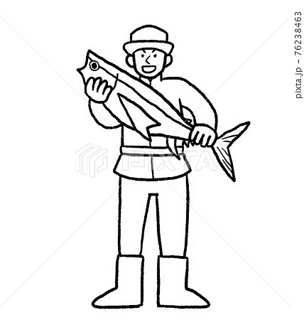 大物が釣れた男性の線画イラスト 76238463