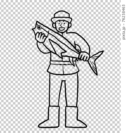 大物が釣れた男性の線画イラスト 76238463