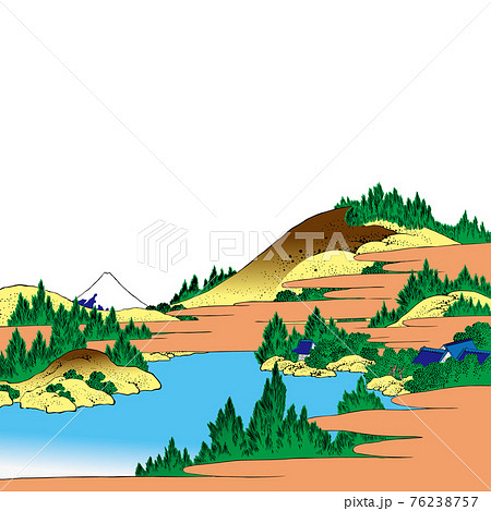 葛飾北斎イメージ相州箱根湖水明るいバージョン正方形白バック 葛飾北斎イメージ相州箱根湖水明るいバージョン正方形白バック 76238757