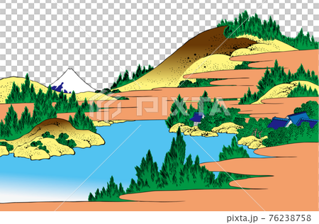 葛飾北齋圖像相模箱根湖水亮版白色背景 76238758
