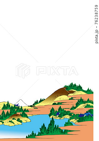 葛飾北斎イメージ相州箱根湖水明るいバージョン縦白バック 76238759