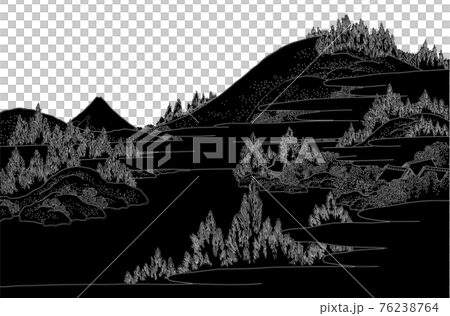 葛飾北齋圖像相模箱根湖水線反轉白色背景 76238764