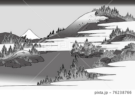 葛飾北斎イメージ相州箱根湖水白黒 76238766