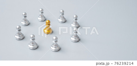 golden chess pawn pieces or leader  leader businessman with circle of silver men. leadership, business, team, and teamwork concept 76239214