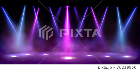 Stage lights, spotlight beams with smoke on floor 76239950