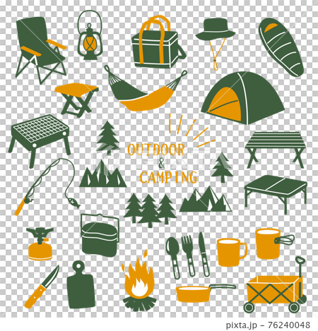 Outdoor icon set green x yellow Outdoor icon set green x yellow 76240048