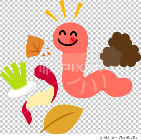 生ごみを食べるミミズのキャラクター 生ごみを食べるミミズのキャラクター 76240393