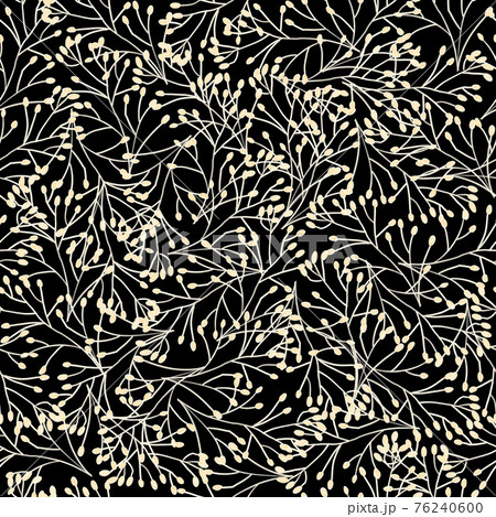 Monochrome seamless pattern nature texture. Plants, grass, stems, branches repeating background 76240600