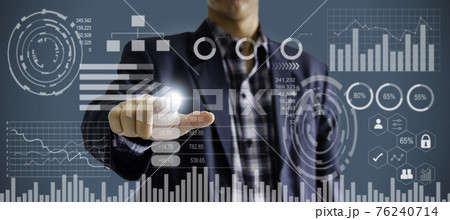 businessman touch screen digital icon graph and chart. business on virtual screen and technology concept. businessman touch screen digital icon graph and chart. business on virtual screen and technology concept. 76240714