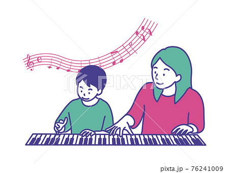 ピアノのレッスンを受けている子供のイラストのイラスト素材