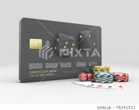 3d Illustration of Bank Card with Dice and chips with play cards, clipping path included 76241511