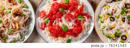 Konjac pasta panorama with various healthy dishes Konjac pasta panorama with various healthy dishes 76241585