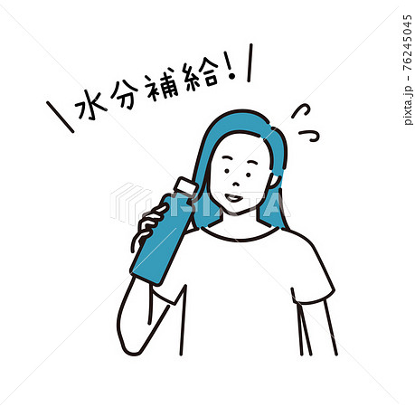 人物　夏　水分補給　マスク 76245045