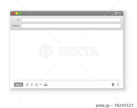 Window email. Realistic frame for online message. Mail application web page template for sending letters. Internet messenger interface with place for text and buttons. Vector UI mockup Window email. Realistic frame for online message. Mail application web page template for sending letters. Internet messenger interface with place for text and buttons. Vector UI mockup 76245527