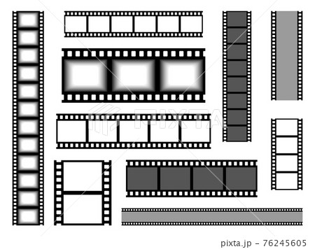 Film strip. Realistic cinema tape. Blank bands for recording video or shooting photographs and showing presentation slides. Various types set of seamless celluloid. Vector movie reel Film strip. Realistic cinema tape. Blank bands for recording video or shooting photographs and showing presentation slides. Various types set of seamless celluloid. Vector movie reel 76245605