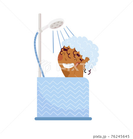 Little African American Boy Having Shower In のイラスト素材