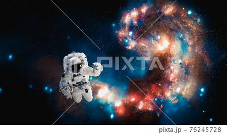 Astronaut spaceman do spacewalk while working for space station 76245728