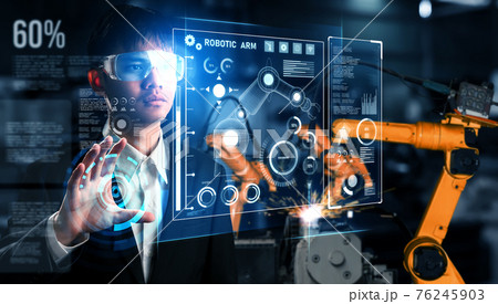 Advanced robot arm system for digital industry and factory robotic technology 76245903