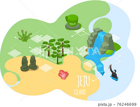 Wellcom to Jeju island in South Korea, traditional elements. Attraction landmarks of Jeju 76246699