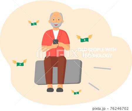 Old people play video game. Senior people with different gadgets. Oldster education on computer 76246702