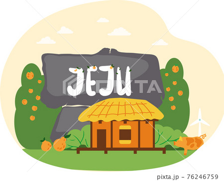Wellcom to Jeju island in South Korea, traditional elements. Attraction landmarks of Jeju 76246759