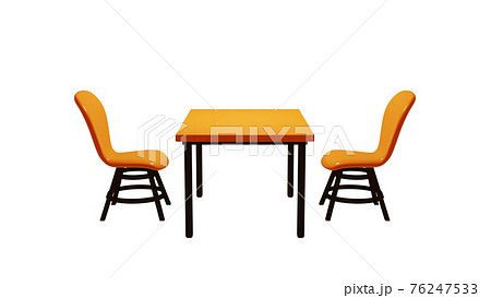 オレンジ色の向かい合わせの椅子 テーブル 3dcgインテリア シンプル 白背景 透過背景のイラスト素材