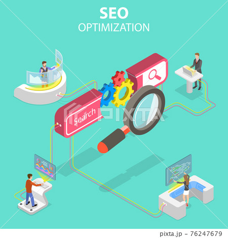 Flat isometric vector concept of search engine ranking, web analytics. Flat isometric vector concept of search engine ranking, web analytics. 76247679