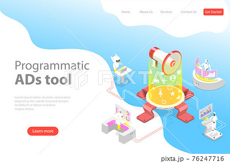 Flat isometric vector landing page template of programmatic advertising. 76247716