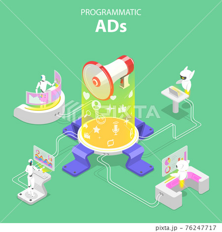 Flat isometric vector concept of programmatic advertising. 76247717