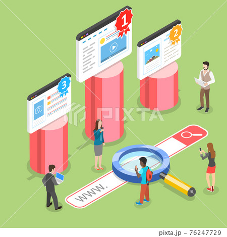 Flat isometric vector concept of seo ranking, website optimization marketing. Flat isometric vector concept of seo ranking, website optimization marketing. 76247729