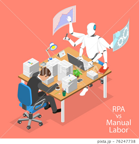 Isometric flat vector concept of RPA vs manual labor. 76247738