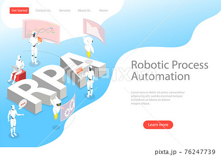 Isometric flat vector landing page template of robotic process automatisation. 76247739