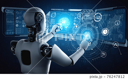 Ai Humanoid Robot Touching Virtual Hologram のイラスト素材