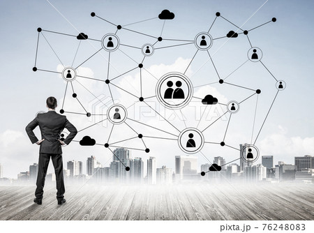 Social connection concept drawn on screen as symbol for teamwork 76248083