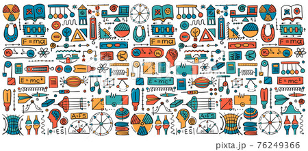 Physics icons, sign and symbols. Seamless Pattern Background for your design Physics icons, sign and symbols. Seamless Pattern Background for your design 76249366
