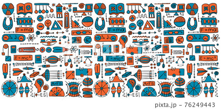 Physics icons, sign and symbols. Seamless Pattern Background for your design Physics icons, sign and symbols. Seamless Pattern Background for your design 76249443