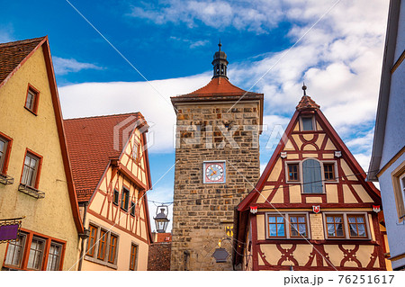 Half-timbered houses Rothenburg ob der Tauber Old Town Bavaria Germany 76251617