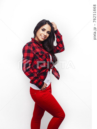 young happy smiling latin american teenage girl emotional posing on white background, lifestyle people concept 76251668