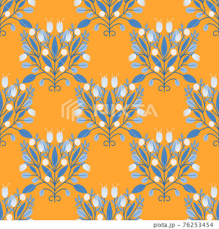 Folk art Scandinavian symmetric design. Retro floral folk art pattern 76253454