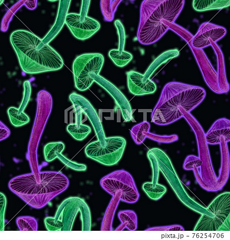 Neon toadstool seamless pattern on dark background Neon toadstool seamless pattern on dark background 76254706
