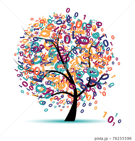 Digital tree logo colorful, code and program 76255596