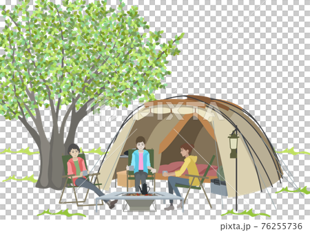 帳篷前圍著篝火的婦女 76255736