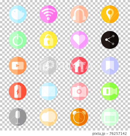 丸くてカラフルでかわいいSNSやアプリのアイコンセット 76257142