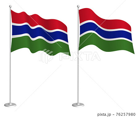 flag of Gambia on flagpole waving in wind. Holiday design element. Checkpoint for map symbols. Isolated vector on white background