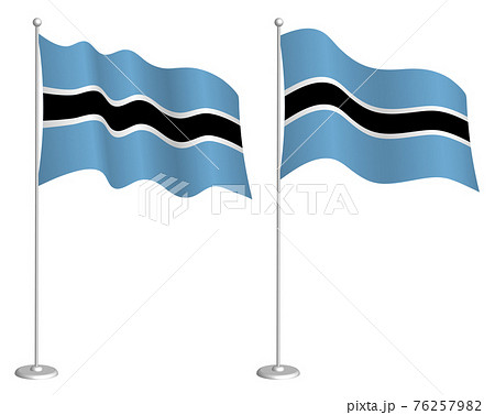 flag of Botswana on flagpole waving in wind. Holiday design element. Checkpoint for map symbols. Isolated vector on white background