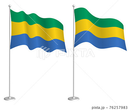 flag of Gabon on flagpole waving in wind. Holiday design element. Checkpoint for map symbols. Isolated vector on white background