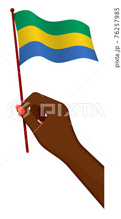 Female hand gently holds small flag of Gabon. Holiday design element. Cartoon vector on white background
